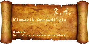 Klamarik Annamária névjegykártya